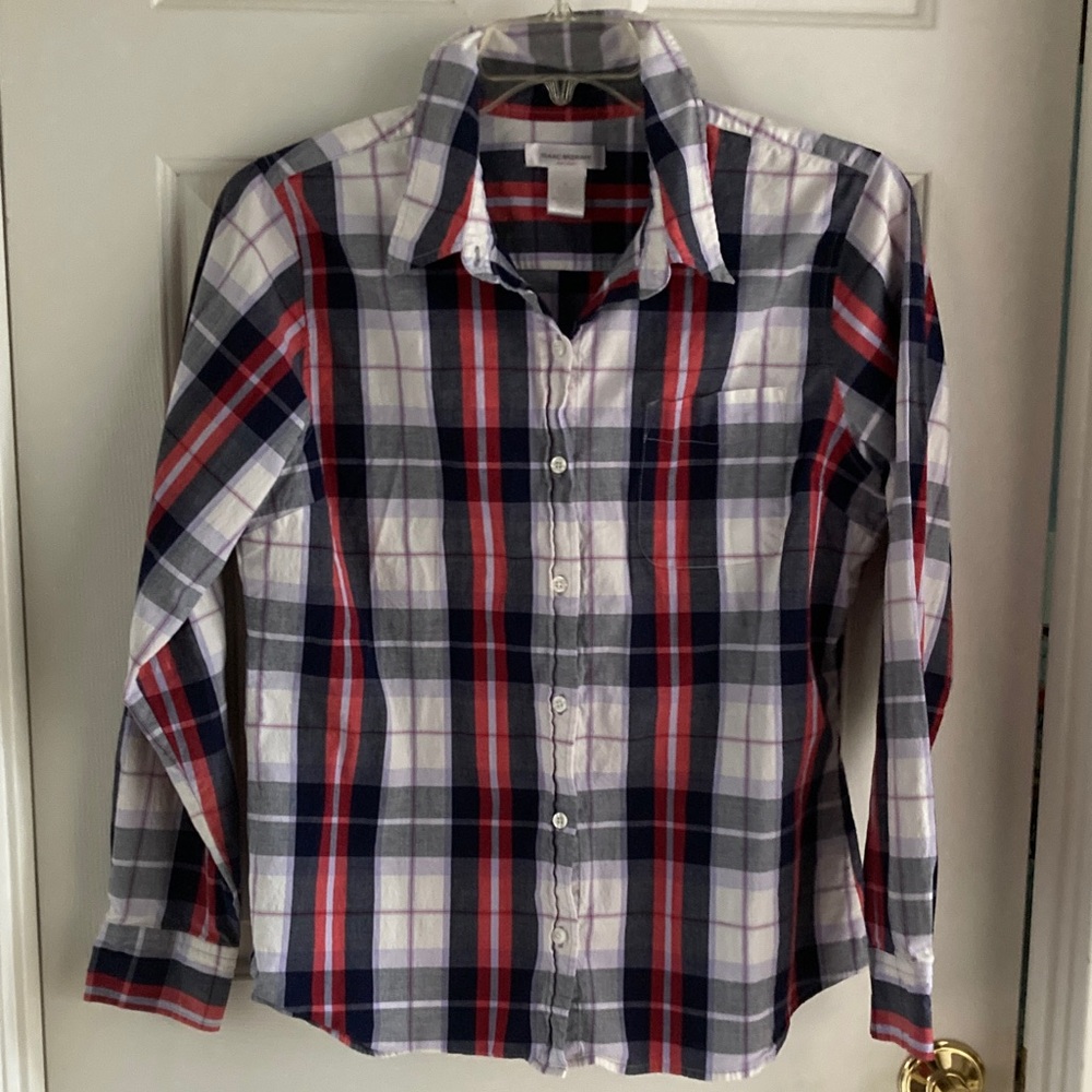 Isaac Mizrahi Red and Gray Plaid Shirt